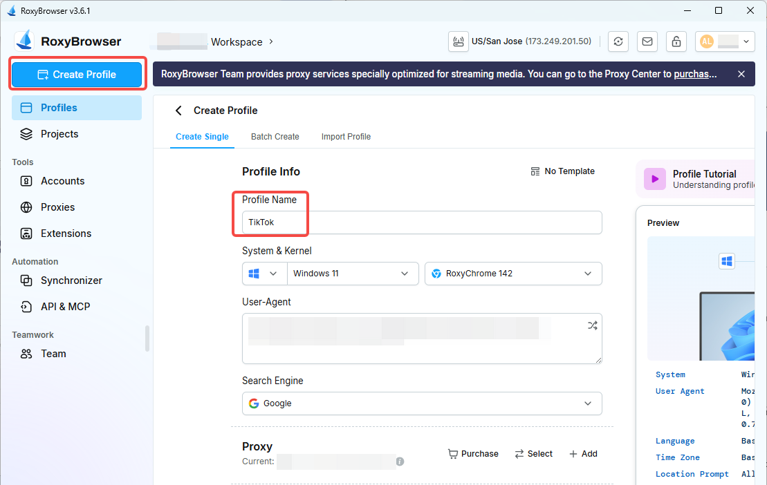 Create your profile with RoxyBrowser. You can edit the profile name to “TikTok” to remind you.png