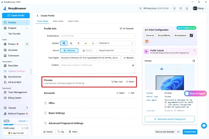Binding proxies to each profile to manage multiple Discord accounts