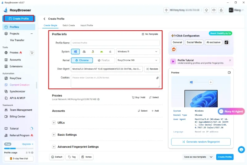 Creating multiple Telegram profiles in RoxyBrowser with dedicated proxy binding