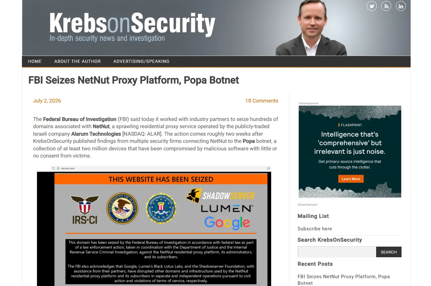 KrebsOnSecurity shortcut