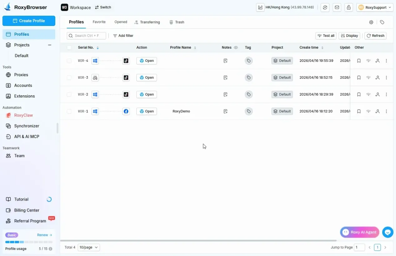 RoxyBrowser app page