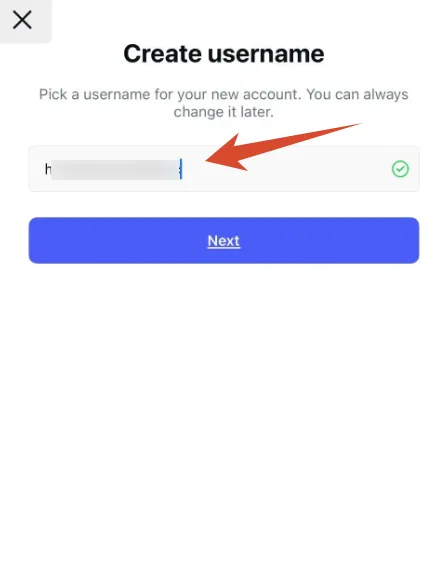 Instagram Create username screen for a new account