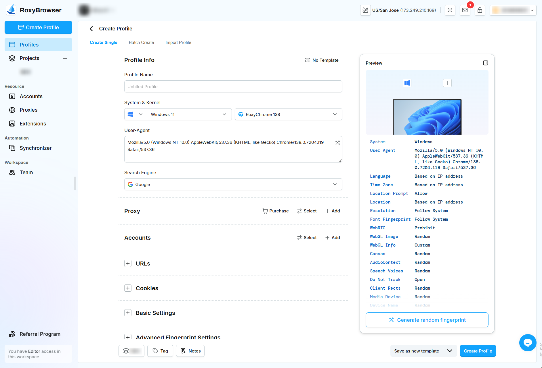 Roxybrowser指纹浏览器窗口配置自定义