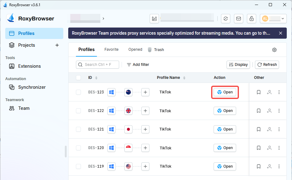  Click “Open” to access TikTok freely with RoxyBrowser.png