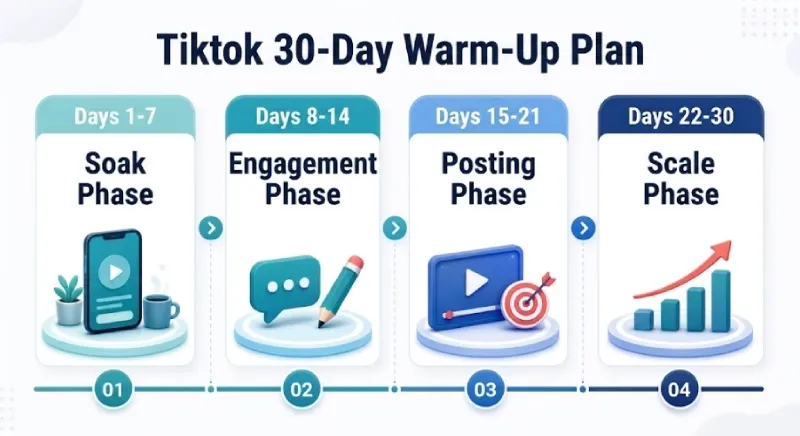 30-day TikTok account warm-up plan for nurturing new accounts