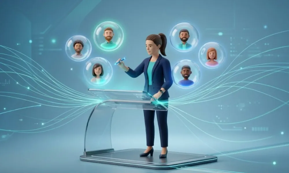 A B2B sales team coordinating a matrix of multiple LinkedIn profiles for scalable lead generation