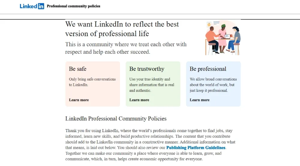 LinkedIn Professional Community Policies page