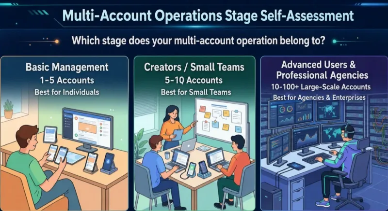 Three-tier framework 1–5, 5–10, and 10–100+ Twitter account scales