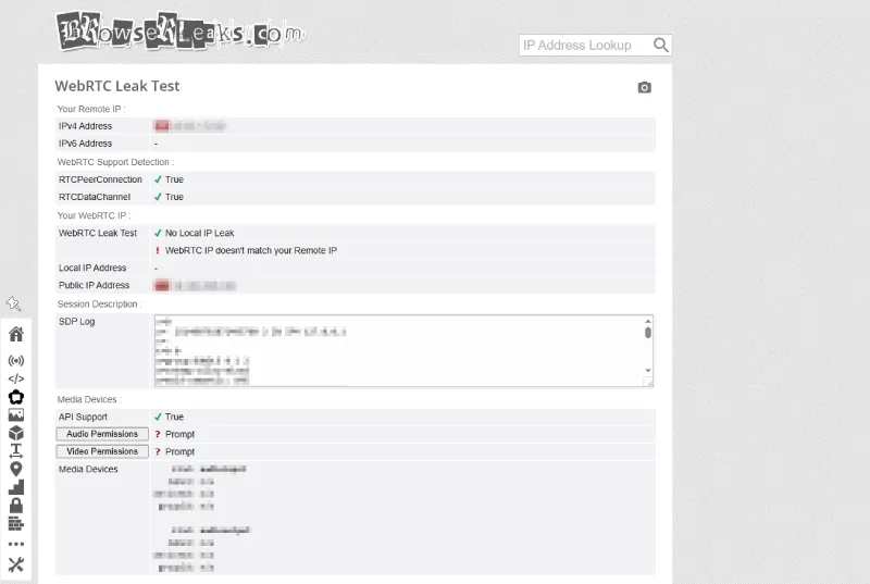 browserleaks.com webrtc screenshot
