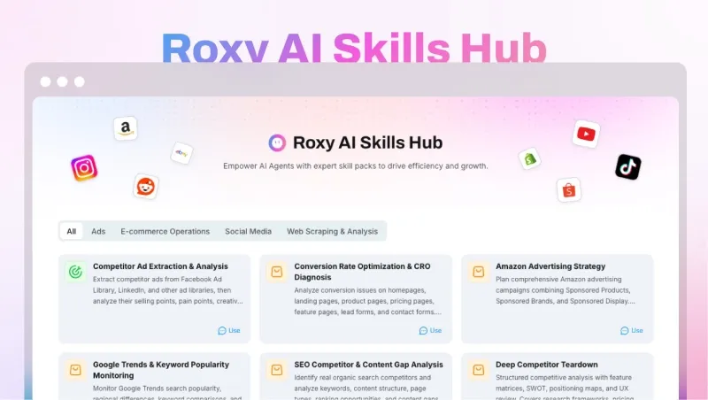Roxy AI Agent Skills Marketplace for automation tools
