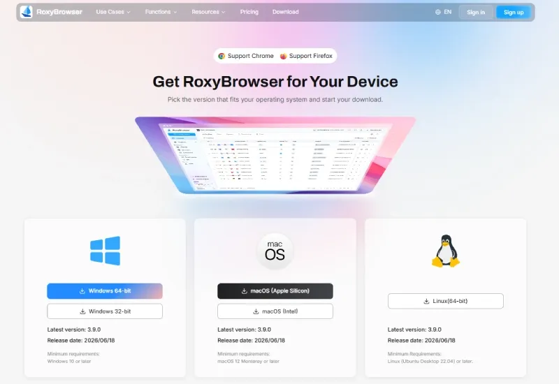 RoxyBrowser download page