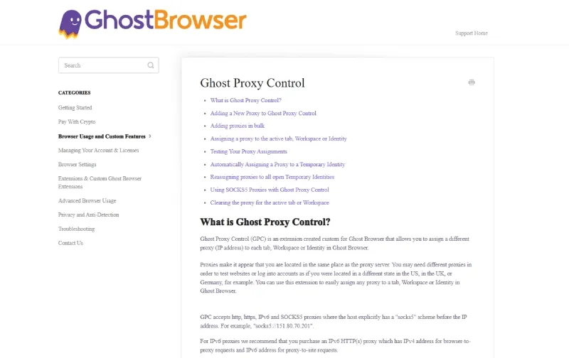 Screenshot of Ghost Browser Pro proxy settings