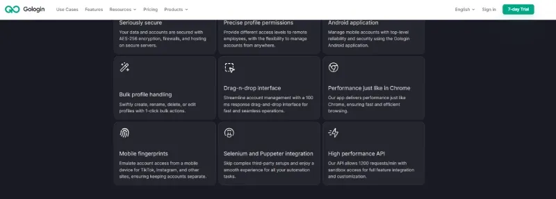 Screenshot of the GoLogin API documentation page