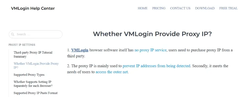 VMLogin help page on proxy IPs