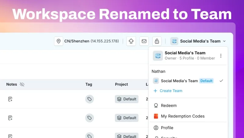 workspace renamed to team