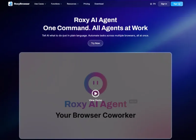 RoxyBrowser homepage