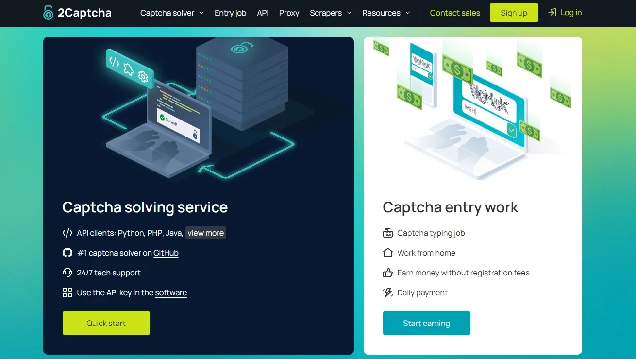 2Captcha webpage