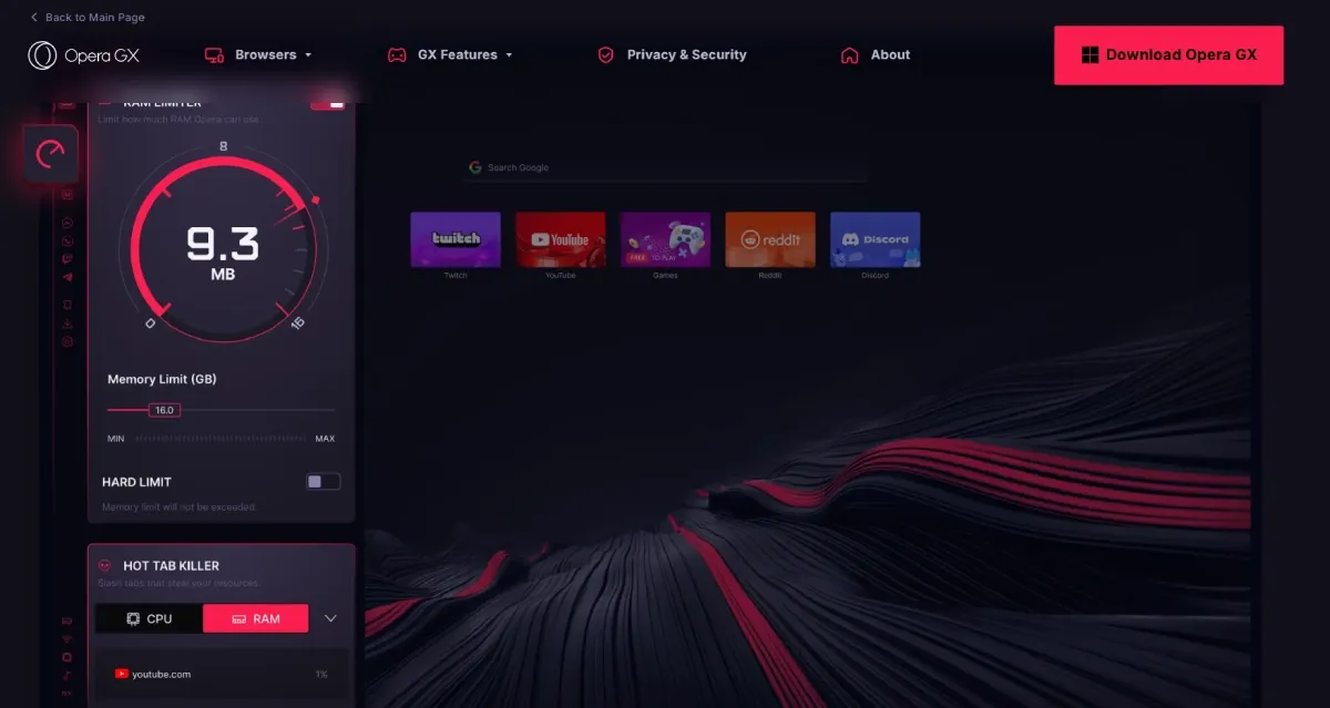 Opera GX page