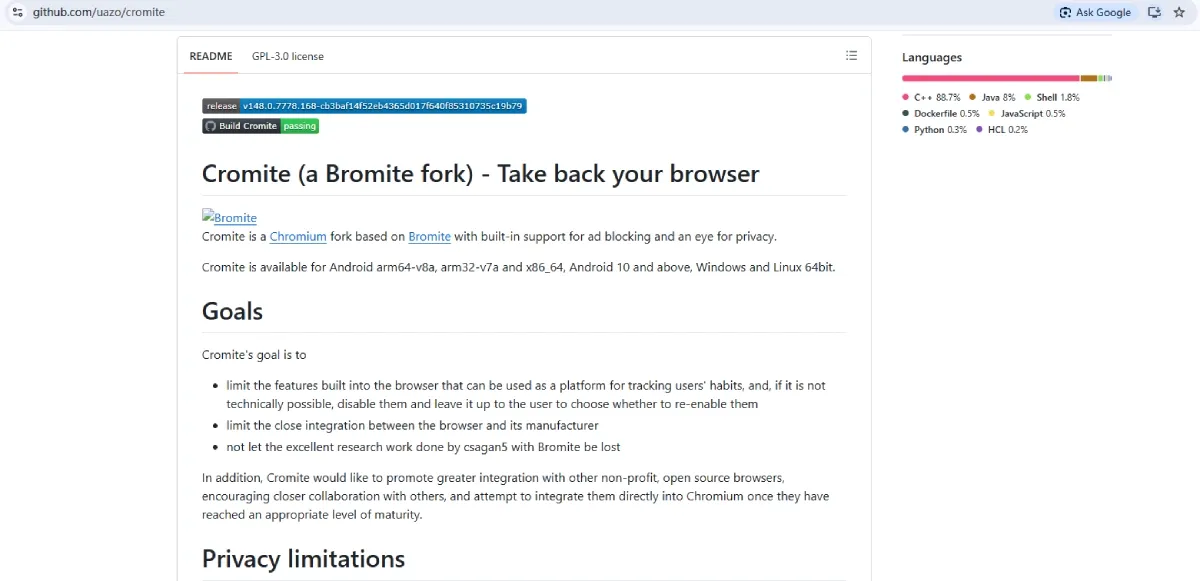 github uazo cromite page