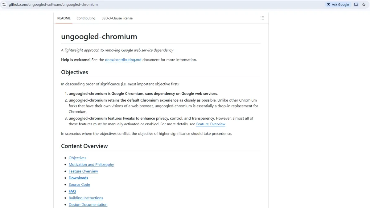 github Ungoogled Chromium page