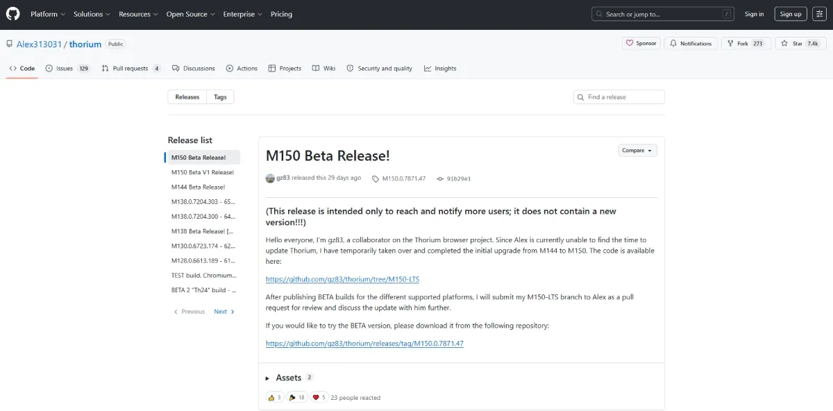 github Thorium page