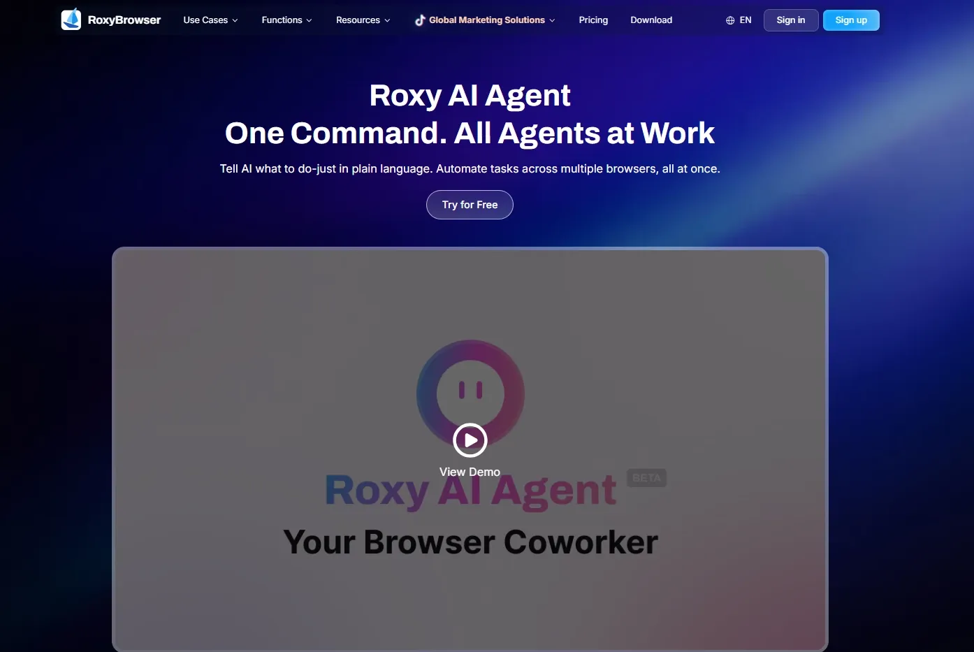 RoxyBrowser homepage