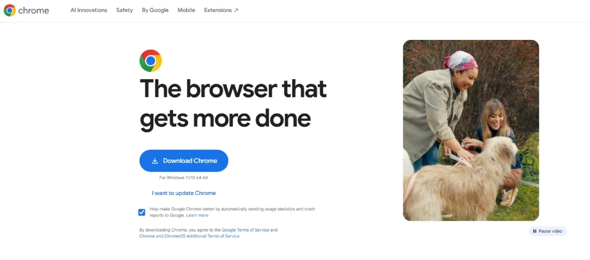 google chrome page