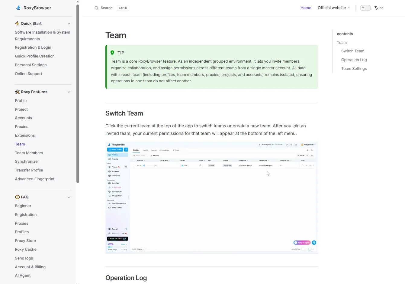 roxybrowser team introduction page