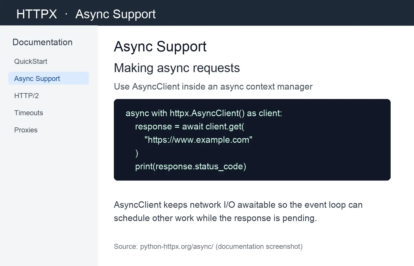 HTTPX AsyncClient example from the official documentation