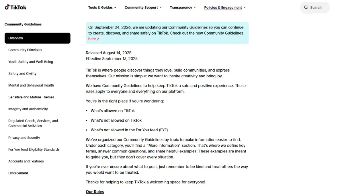 tiktok community guidelines screenshot